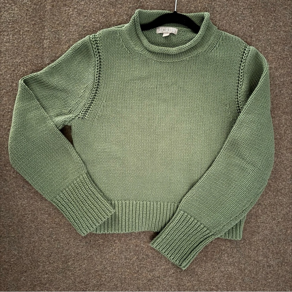 J. Crew Women’s Sage Olive Green Rollneck Sweater, Cropped, Size S, 100% Cotton - Picture 5 of 8